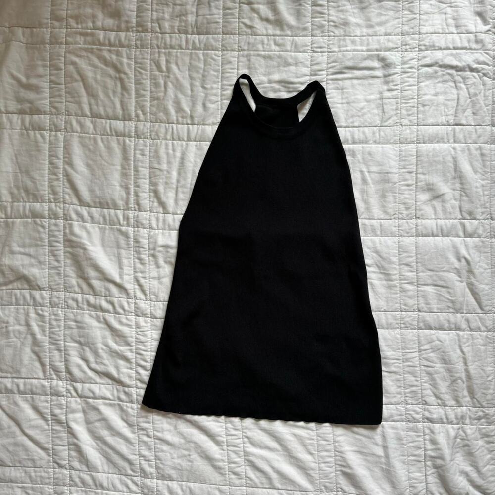 Ellison black fitted halter top sz S stretchy dark feminine minimalist gothic